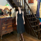 Halter V Neck Black Chiffon Evening Dress, Ruffle Trim A-Line Midi Vintage Formal Gown gh9883