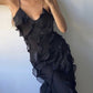 Red/Black elegant fashion spaghetti straps long layered chiffon ruffled ball gown, evening dress, party dress gh2738