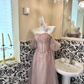 Light Pink Soft Off-the-Shoulder Waist-Cinched Boned Slimming Romantic Dress, Wedding Gown gh7753