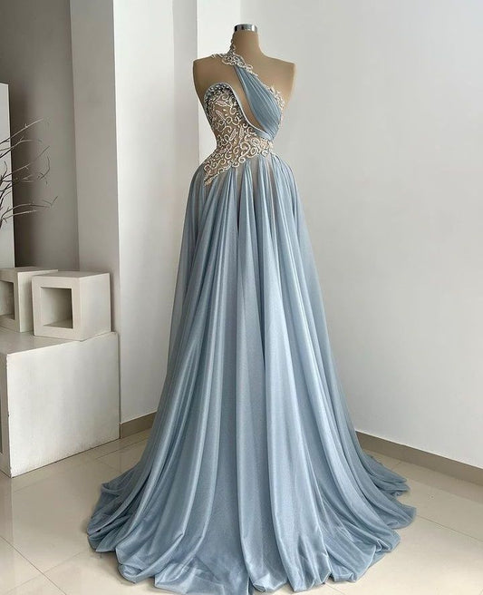 Blue gorgeous shiny beaded long tulle sexy elegant floor-length ball gown evening dress gh3276