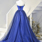 Blue off-the-shoulder A-line satin tulle long party dress prom gown evening gown gh3106