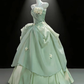 Light Green Strapless Waist-Cinched Long Evening Dress, Fairy Gown, Romantic Gown gh7369