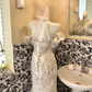 White Halter Wedding Gown with Silver Embellishments, Cinched Waist, Slim Fit Sexy Mermaid Skirt Romantic Dress gh7610