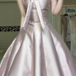 Dusty Pink Square Neck Satin Long Evening Gown, Front Bow A‑Line Formal Prom Dress gh9031