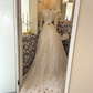 Ivory Sequin Long Sleeve Waist-Cinched Full Flared Skirt Luxury Romantic Dress, Wedding Gown gh7652
