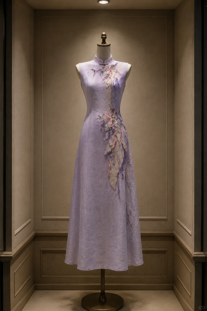 ✨Girlhomeshops-Lavender Beaded Wisteria Midi Cheongsam Qipao gh10435