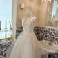 Ivory Sleeveless V-Neck Waist-Cinched Voluminous Skirt Elegant Romantic Dress, Wedding Gown gh7725