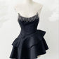 ✨Girlhomeshops🔥Robe de soirée courte en satin à volants et perles rouge/noir gh4983