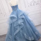 Green/blue long shiny elegant spaghetti straps long ruffled organza ball gown evening dress quinceanera dress gh903