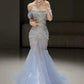 Wunderschönes, glänzendes, schulterfreies, exquisites, mit Perlen verziertes, langes Tüll-Meerjungfrauen-Kleid mit schmalem Fischschwanzrock, Ballkleid, formelles Abendkleid, Hochzeitskleid gh3559