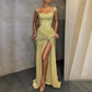 Yellow shiny sequins long fashion sleeveless slit sexy ball gown evening dress gh2087