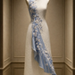 ✨Girlhomeshops-White Blue Sleeveless Modified Qipao with Diagonal 3D Floral Ruffle gh10513