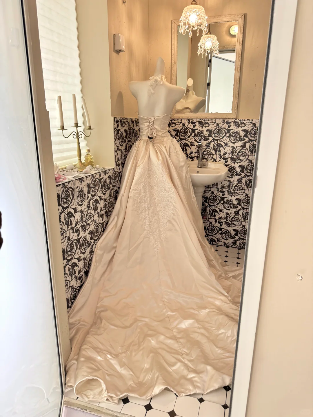 Light Champagne Strapless Waist-Cinched A-Line Skirt Elegant Romantic Dress, Wedding Gown gh7639