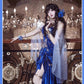 Robe de soirée élégante et délicate, bleu/bordeaux, bretelles spaghetti, longue, volantée, en velours, gh4169