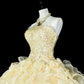 girlhomeshops-Gelbes langes, formelles Ballkleid aus Tüll im Prinzessinnenstil, Geburtstagskleid, Abschlusskleid gh6137