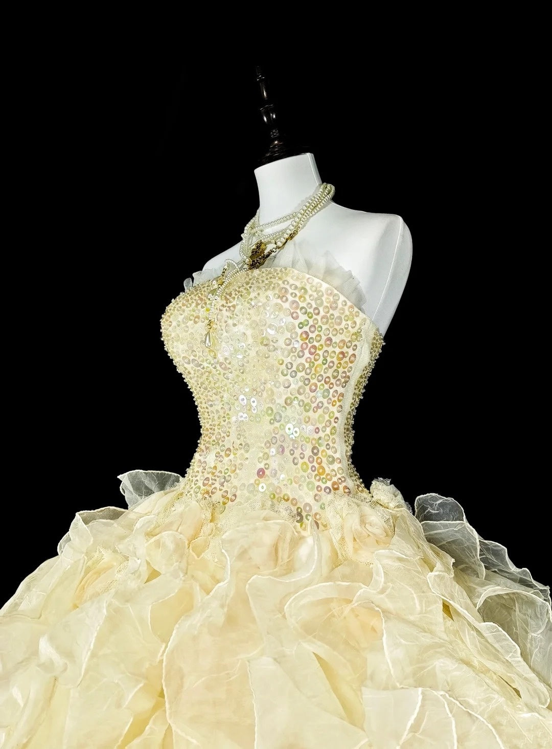 girlhomeshops-Gelbes langes, formelles Ballkleid aus Tüll im Prinzessinnenstil, Geburtstagskleid, Abschlusskleid gh6137