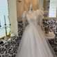 White Waist-Cinched Fitted Tulle Elegant Princess Vintage Romantic Dress, Wedding Gown gh7549