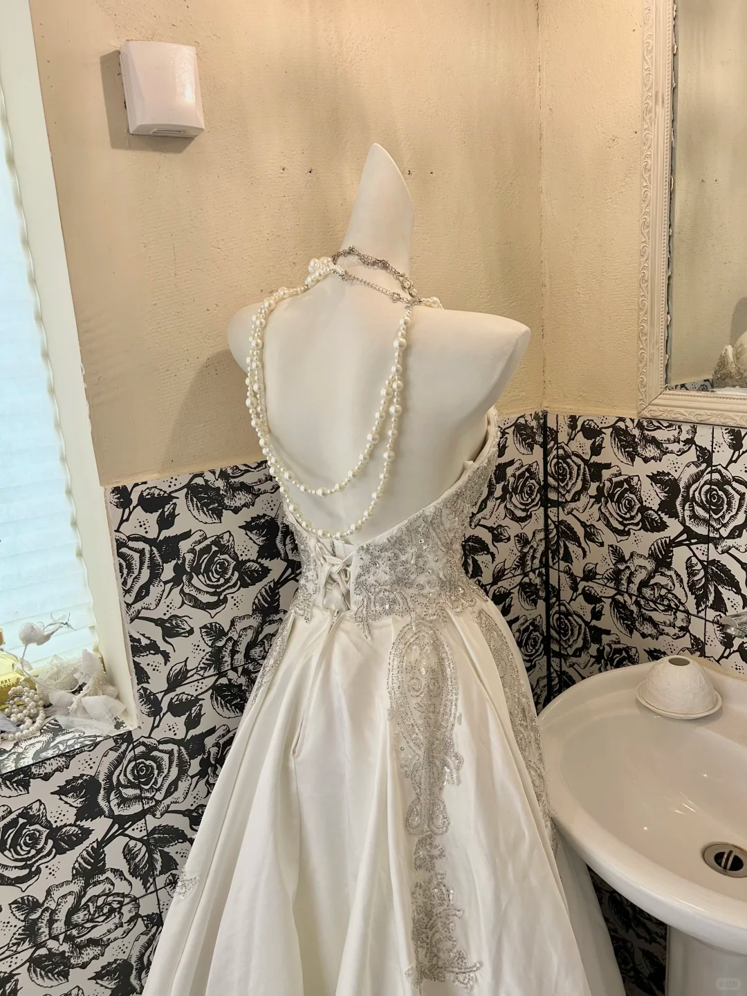 Silver Strapless Rhinestone Cinched Waist Full Flared Skirt Long Romantic Dress, Wedding Gown gh7813