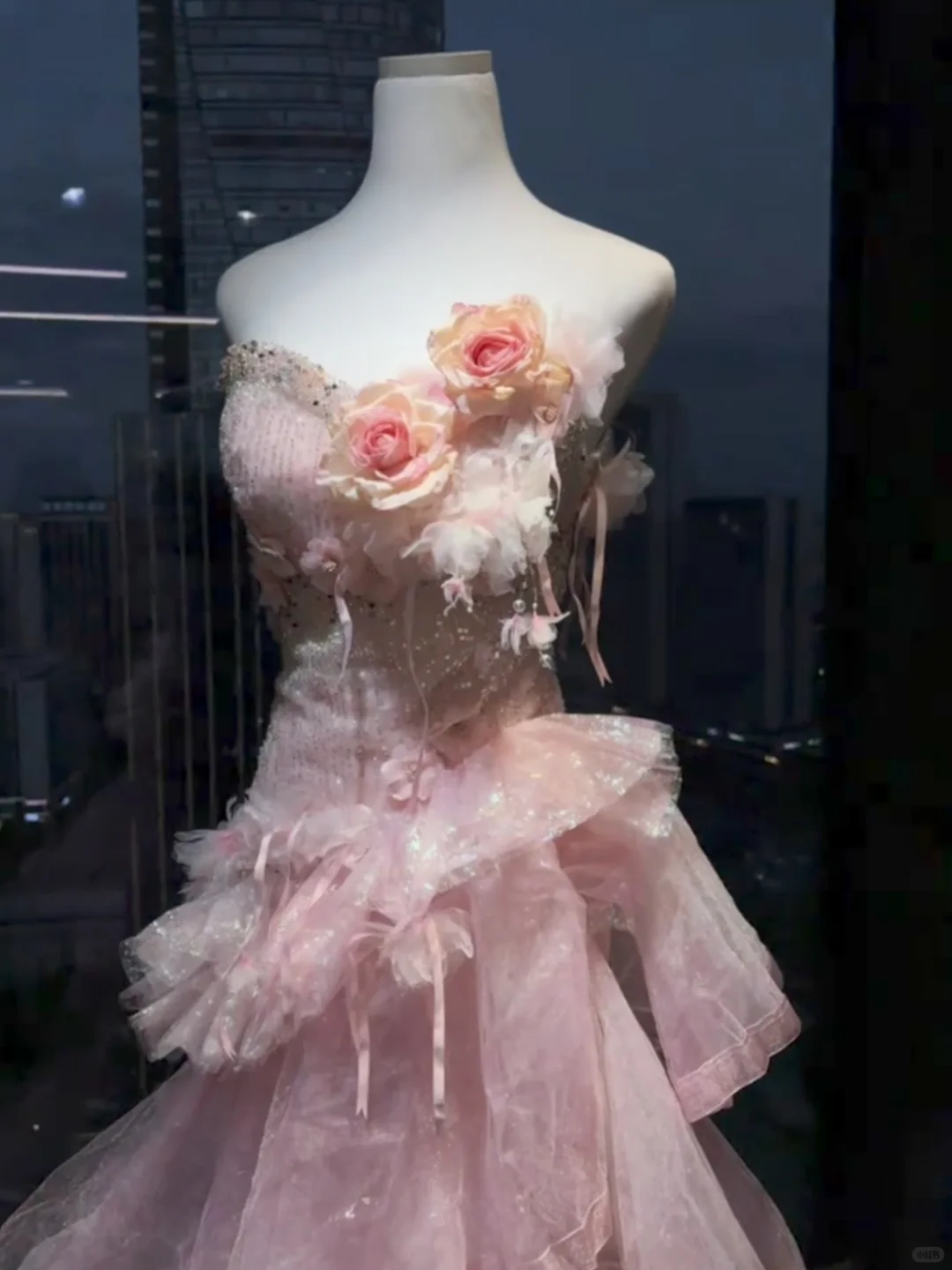 Light Pink Strapless Waist-Cinched Floral Long Evening Dress, Fairy Gown, Romantic Gown gh7371