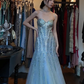 Strapless Sweetheart Ombre Blue Mermaid Evening Gown Beaded Rhinestone Tulle Long Prom Dress gh9681