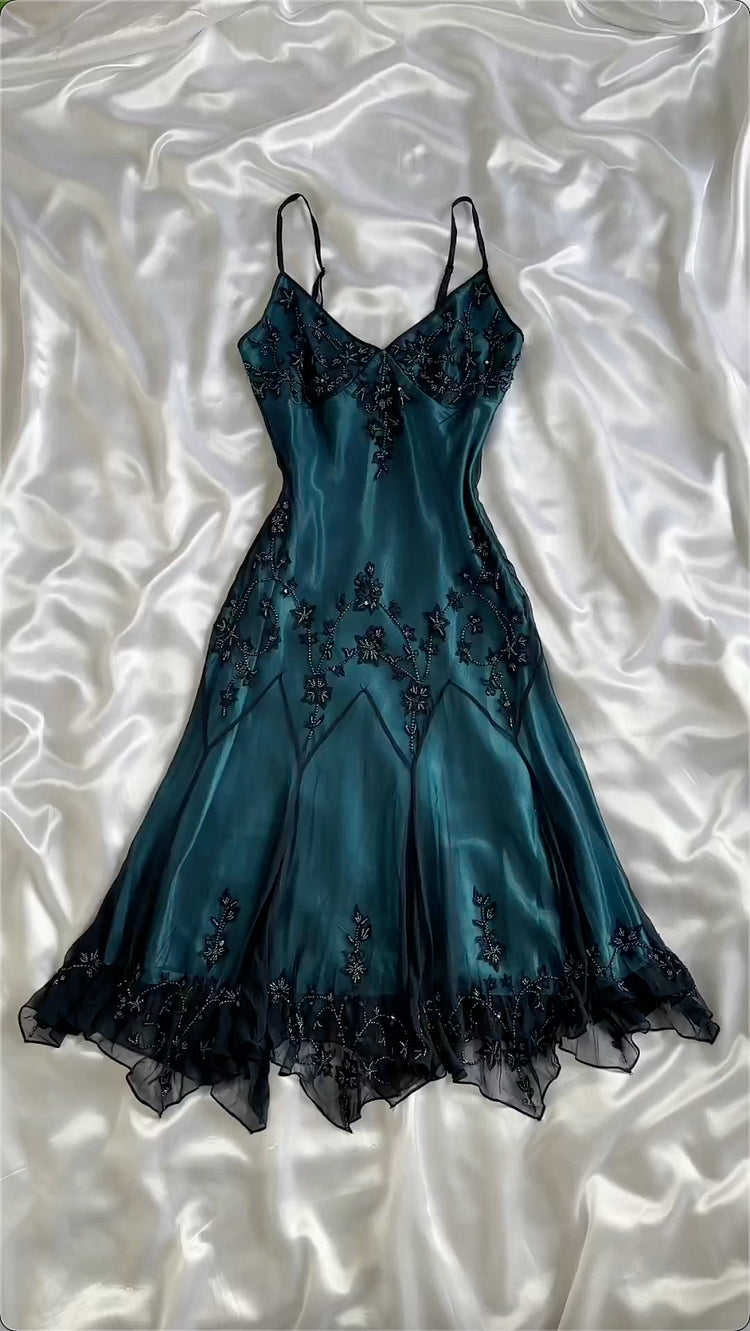 Peacock blue gorgeous vintage exquisite beaded spaghetti strap short chiffon ball gown evening dress party dress homecoming dress gh3334