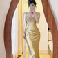 ✨Girlhomeshops-Gold Pearl Beaded One Shoulder Mermaid Prom Dress gh10422