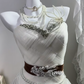White Strapless Wedding Dress, Ruched Bodice With Beaded Rhinestone, Vintage Brown Embroidered Sash Multi Pearl Chain Voluminous Tulle A-Line Bridal Gown gh9267
