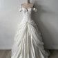 ✨Girlhomeshops-Off The Shoulder White Sweetheart Corset Wedding Gown with Bow Train gh10217