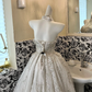 Ivory Beaded Strapless Waist-Cinched Full Flared Long Romantic Dress, Wedding Gown gh7580
