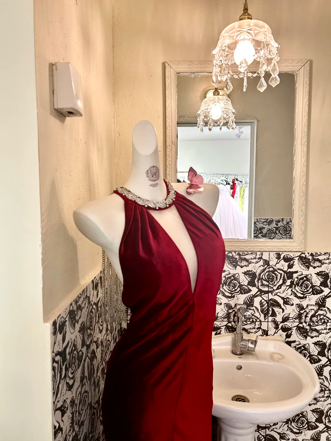 Burgundy Halter Waist-Cinched Slim Fit Mermaid Sexy Long Romantic Dress, Wedding Gown gh7619