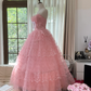 Rosa süße Mode elegante exquisite Spitze Bogen lange Tüll Spitze Prinzessin Ballkleid Abendkleid Geburtstagskleid Erwachsene Zeremonie Kleid gh4033