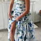girlhomeshops-Blue And White Floral Long Satin Chiffon Ball Gown Graduation Dress gh5927