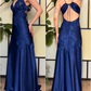 ✨Girlhomeshops-Royal Blue Deep V Open Back Lace Sequin Satin Mermaid Formal Prom Gown gh10272