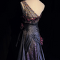 One Shoulder Black Purple Gradient Mermaid Prom Dress Sequins Rhinestones 3D Floral Formal Gown with Train gh9543