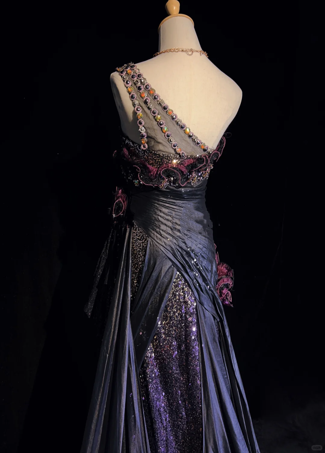 One Shoulder Black Purple Gradient Mermaid Prom Dress Sequins Rhinestones 3D Floral Formal Gown with Train gh9543