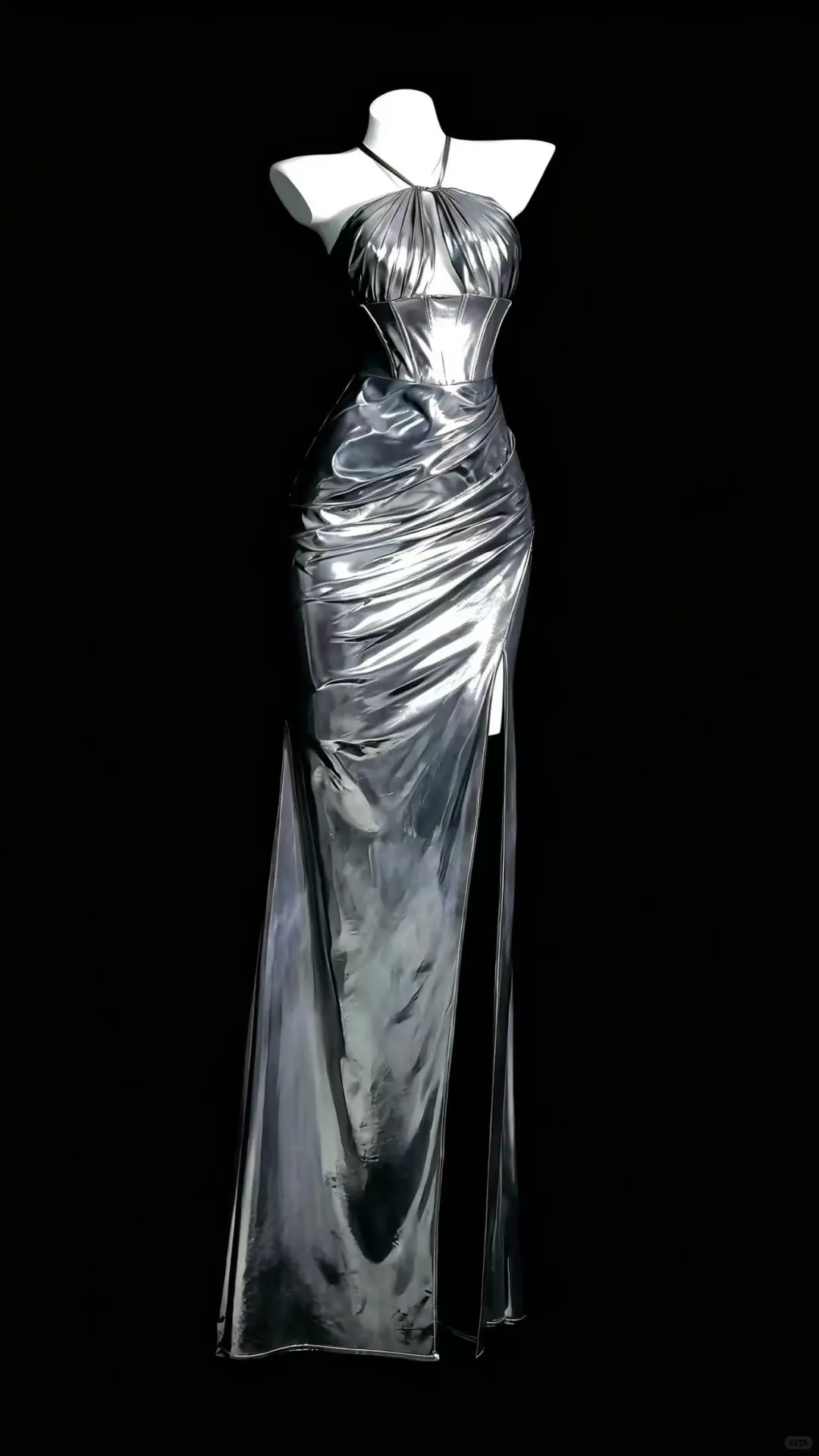 Silver Halter Spaghetti Straps Waist-Cinched Sexy Evening Dress, Fairy Gown, Romantic Gown gh7367