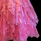 Pink Spaghetti Strap Princess Ball Gown, Sweetheart Neck, Rhinestone Beaded Bodice, Lace Corset Waist, Large Side Bow, Tiered Ruffled Skirt, Formal Prom Party Dress gh8908