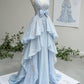 Blaues süßes ästhetisches langes Tüll-Ballkleid mit Rüschen im Rokoko-Stil gh4729