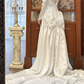 Ivory Vintage Satin Lace Ballgown Wedding Dress, Puff Long Sleeve Bridal Prom Dress gh8732
