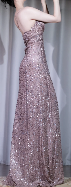 ✨Girlhomeshops-Spaghetti Strap Dusty Lavender Long Sequin Formal Party Dress gh9998