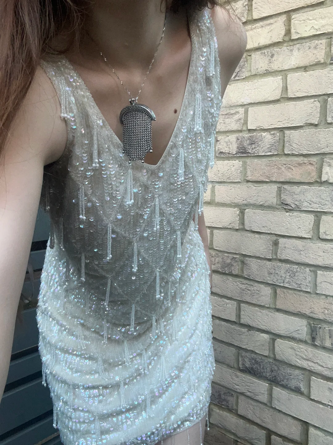 Off White Sexy Vintage Luxury Sleeveless Sequin Fitted Waist Prom & Evening Party Dress gh8439
