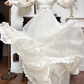 Ivory Vintage Tulle Wedding Gown, Ruffled High Neck, Lace‑Inset Sheer Lantern Long Sleeves, Lace Appliqués Empire Waist, Flowy Tulle Full‑Length Skirt, Double‑Layer Lace Ruffled Hem, Bridal Prom Dress gh8762