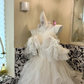 Ivory Spaghetti Strap Waist-Cinched Voluminous Skirt Long Vintage Romantic Dress, Wedding Gown gh7577