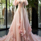 Wunderschönes, rosa A-Linien-Ballkleid mit langem Rüschen-Tüll, Abendkleid, Hochzeitskleid, Abschlusskleid, gh3274
