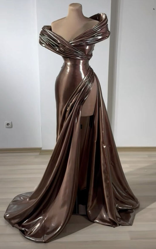 Robe de bal longue et sexy à fente marron, simple et tendance, gh4961