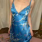 Blue Vintage Luxury Satin Spaghetti Strap Fitted Waist Prom & Evening Party Dress gh8427