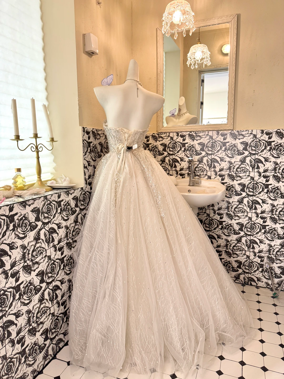 Ivory Strapless Gown with Rhinestones, Cinched Waist, Full Flared Skirt, Long Romantic Dress, Wedding Gown gh7777