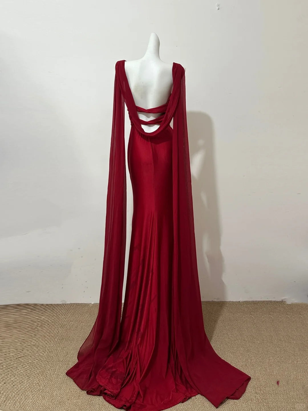 Girlhomeshops--Red sway collar halter back ribbon long satin prom dress party dress gh5478