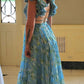 Blue elegant chiffon floral long prom dress evening gown garden party dress gh2800