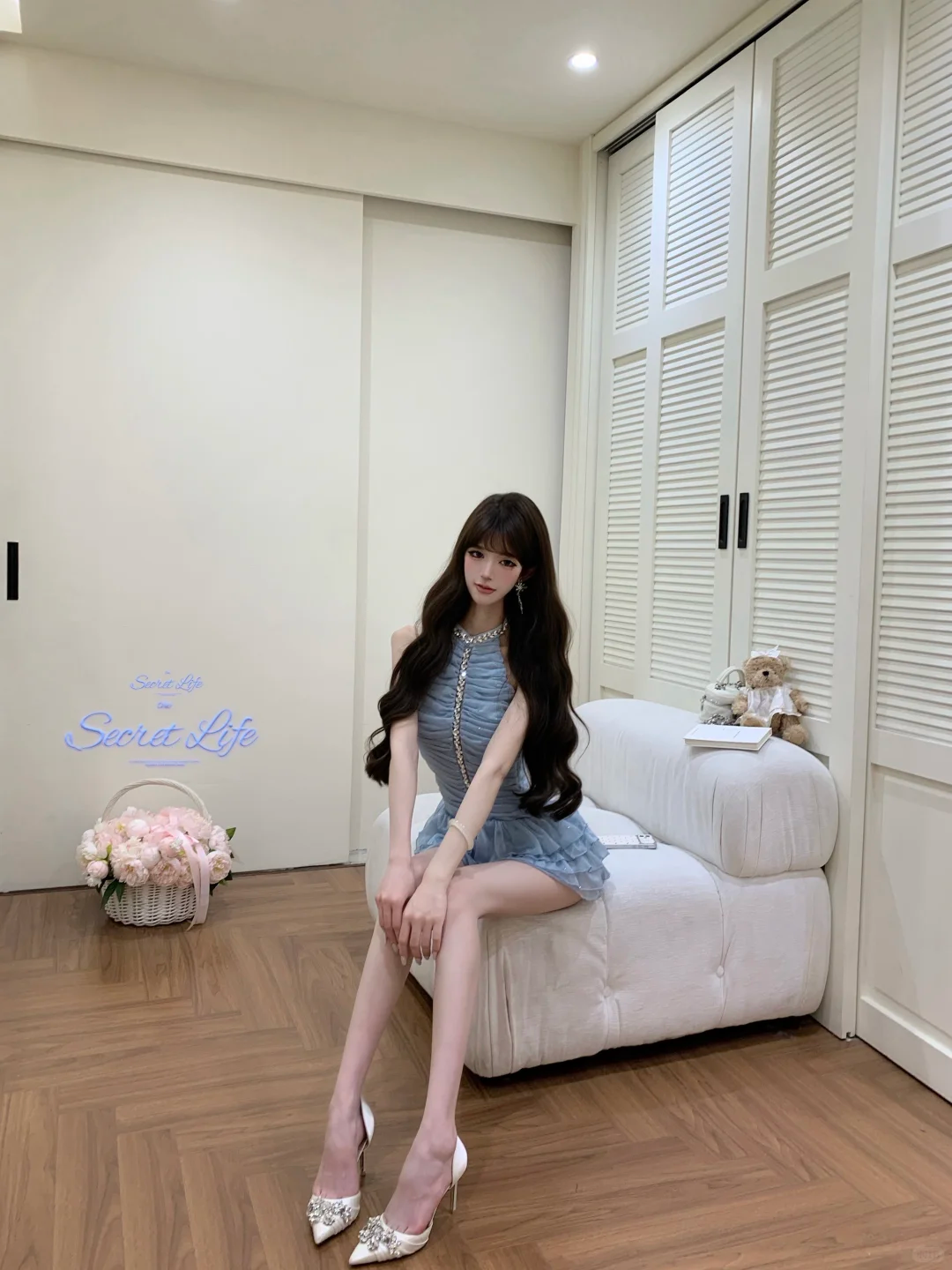 Women Sparkly Light Blue Halter Homecoming Dress Ruched Tulle Rhinestone Tiered Ruffle Short Party Dress gh9421